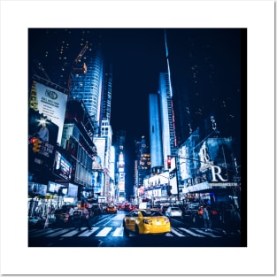 USA New York city street - blue cyberpunk sci fi neon vintage 80s Posters and Art